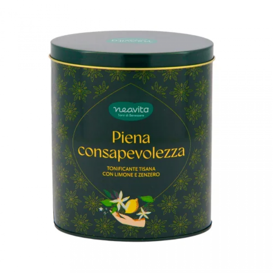 Neavita Tisana Mindful Tea Oval Tin Verde Piena Consapevolezza, 12 FiltroScrigno, Limone e Zenzero, Tisana Rilassante e Tonificante