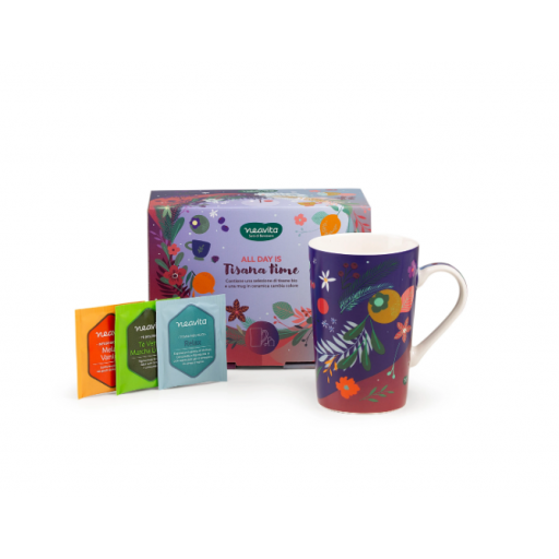 Neavita All Days is Tisana Time, Cofanetto Mug Tazza + 9 Filtri Bio, Tè Verde, Tisana Relax, Infuso Frutta Mela e Vaniglia