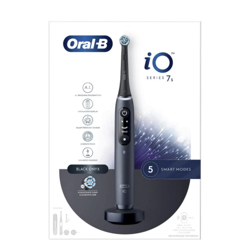 Oral-B iO 7S Spazzolino Elettrico Nero, Tecnologia Magnetica, 2 Testine e Custodia