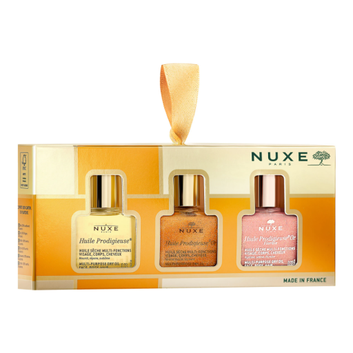 Nuxe Cofanetto Mini Huile Prodigieuse, Set 3 Oli 10ml, Trattamento Multifunzione Viso Corpo Capelli, Oli Vegetali Nutrienti