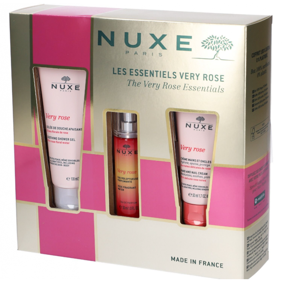 Nuxe Cofanetto Very Rose Gel Doccia 100ml + Acqua Profumata 30ml + Crema Mani e Unghie 50ml