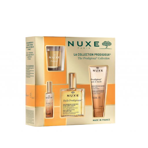 Nuxe Cofanetto Huile Prodigieuse Classico, Olio 100ml, Profumo 15ml, Olio Doccia 100ml, Candela 70g