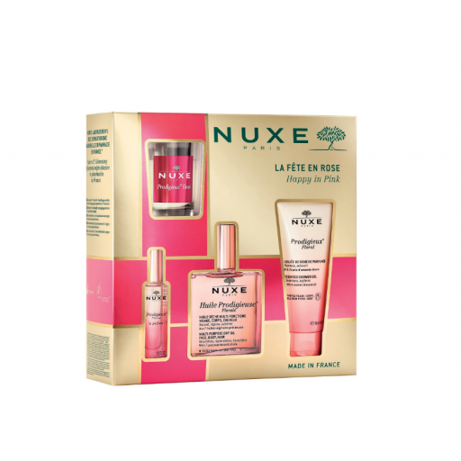 Nuxe Cofanetto Huile Prodigieuse Florale, Olio 10ml, Profumo 15ml, Gel Doccia 100ml, Candela 70g