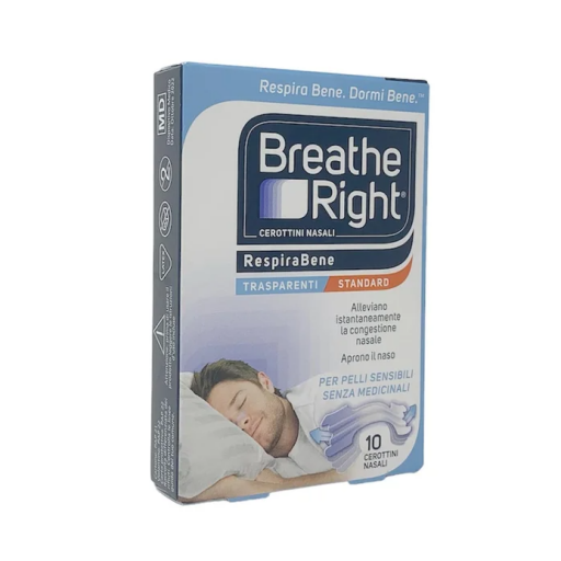 Breathe Right Cerottini Nasali Respira Bene Trasparenti Standard, 10 Cerottini – Sollievo Congestione e Russamento