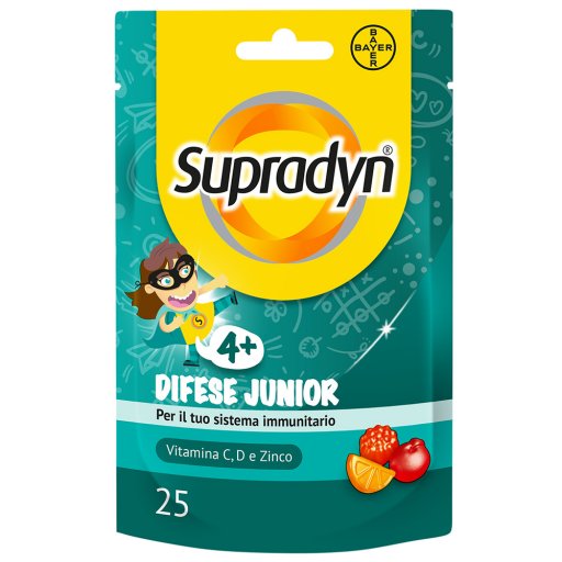 Supradyn Difese Junior Integratore Multivitaminico con Vitamina C, D e Zinco - Gusto Arancia, Fragola e Papaya - 25 Caramelle Gommose