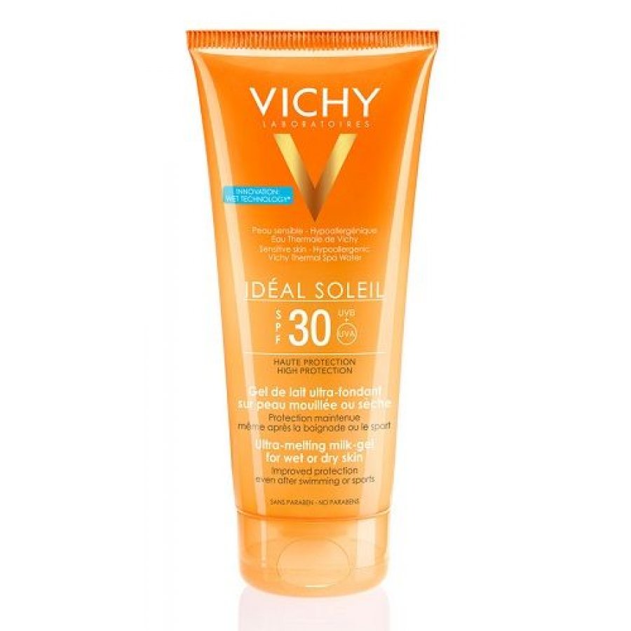Vichy Ideal Soleil Gel-Latte Ultra Fondente SPF 30 200 ml - Protezione Solare per Pelle Bagnata o Asciutta, Resistente all'Acqua