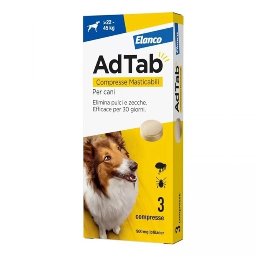 AdTab Compresse Antiparassitario Cane 22-45kg, 3 Compresse - Protezione per 1 Mese