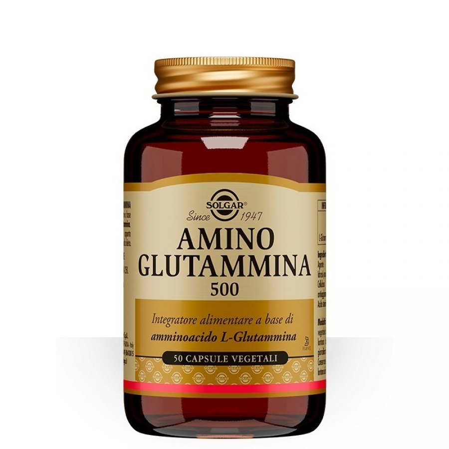 Solgar - Amino Glutammina 500, 50 capsule vegetali - Integratore di Aminoacido Glutammina per il Recupero e l'Energia