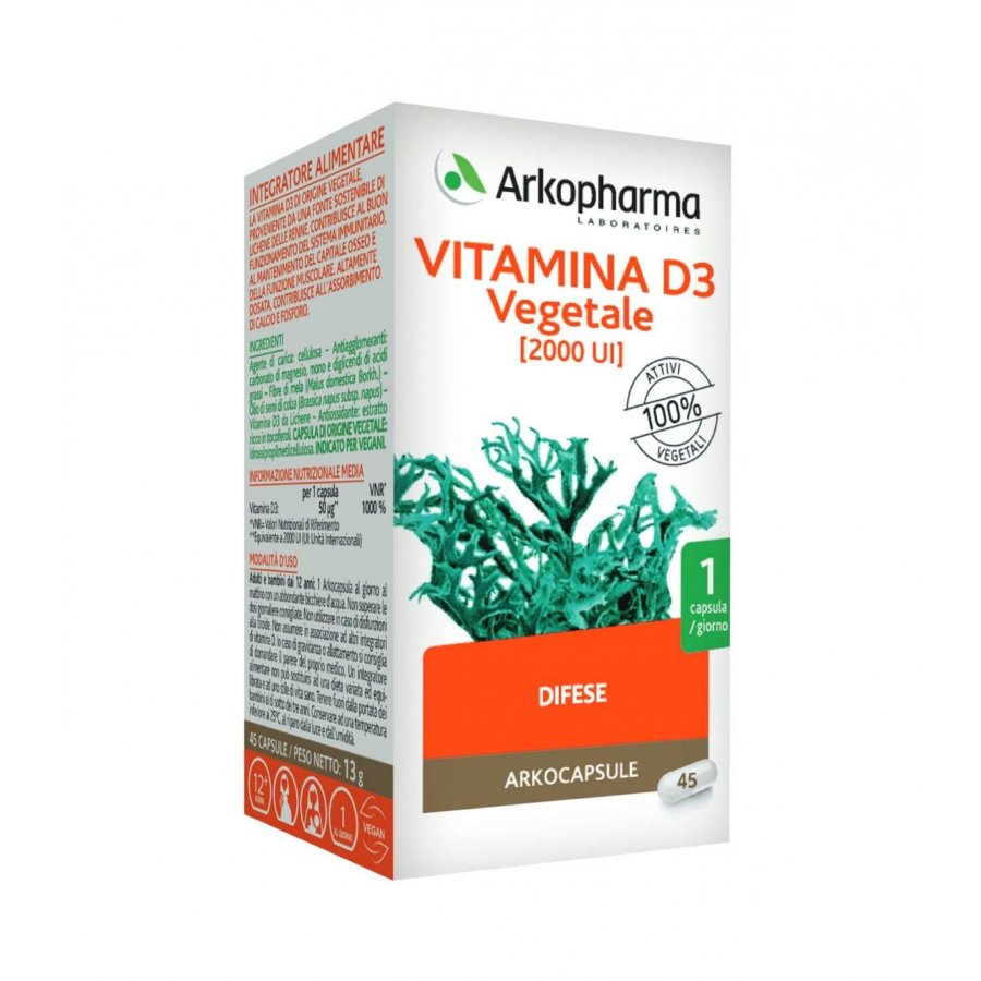Arkopharma Vitamina D3 Vegetale 45 Capsule - Integratore Vegano di Vitamina D3