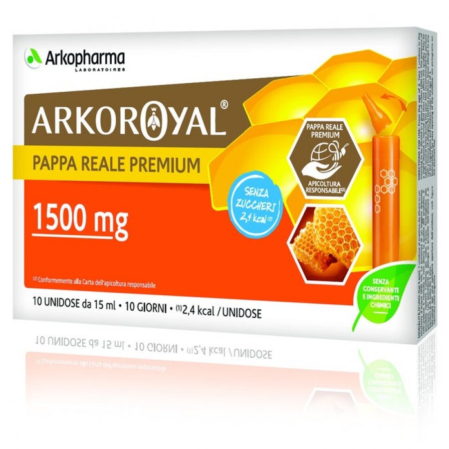 Arkopharma Arkoroyal Pappa Reale 1500mg Senza Zucchero 10 Flaconcini da 15ml - Integratore Alimentare