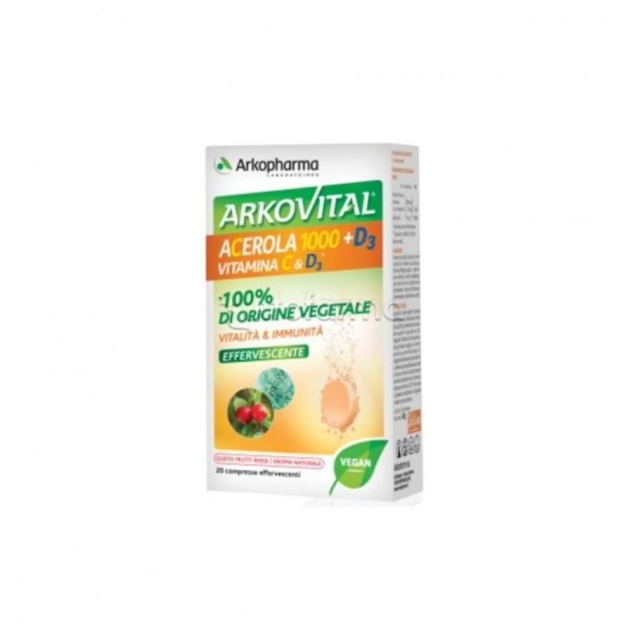 Arkovital Acerola 1000 C + D3 20 Compresse Effervescenti - Integratore Vegetale Vitamina C e D3