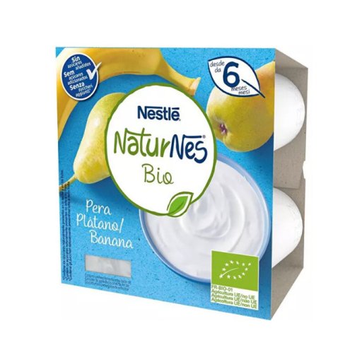 Nestlé Naturnes Bio Merenda al Latte Pera e Banana 6 Mesi+ 4x90g - Alimentazione Biologica per Bambini