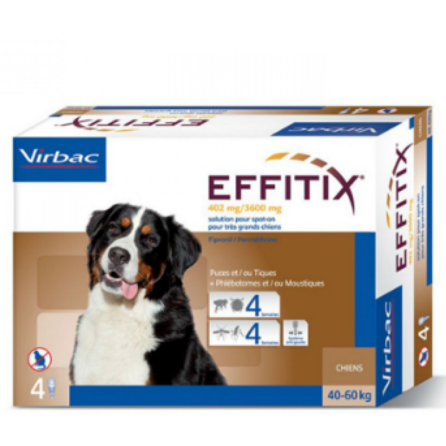 Effitix Spot-On Soluzione per Cani 4 Pipette da 6,60ml 40-60kg - Protezione Antiparassitaria per Cani con 402+3600mg di Efficacia