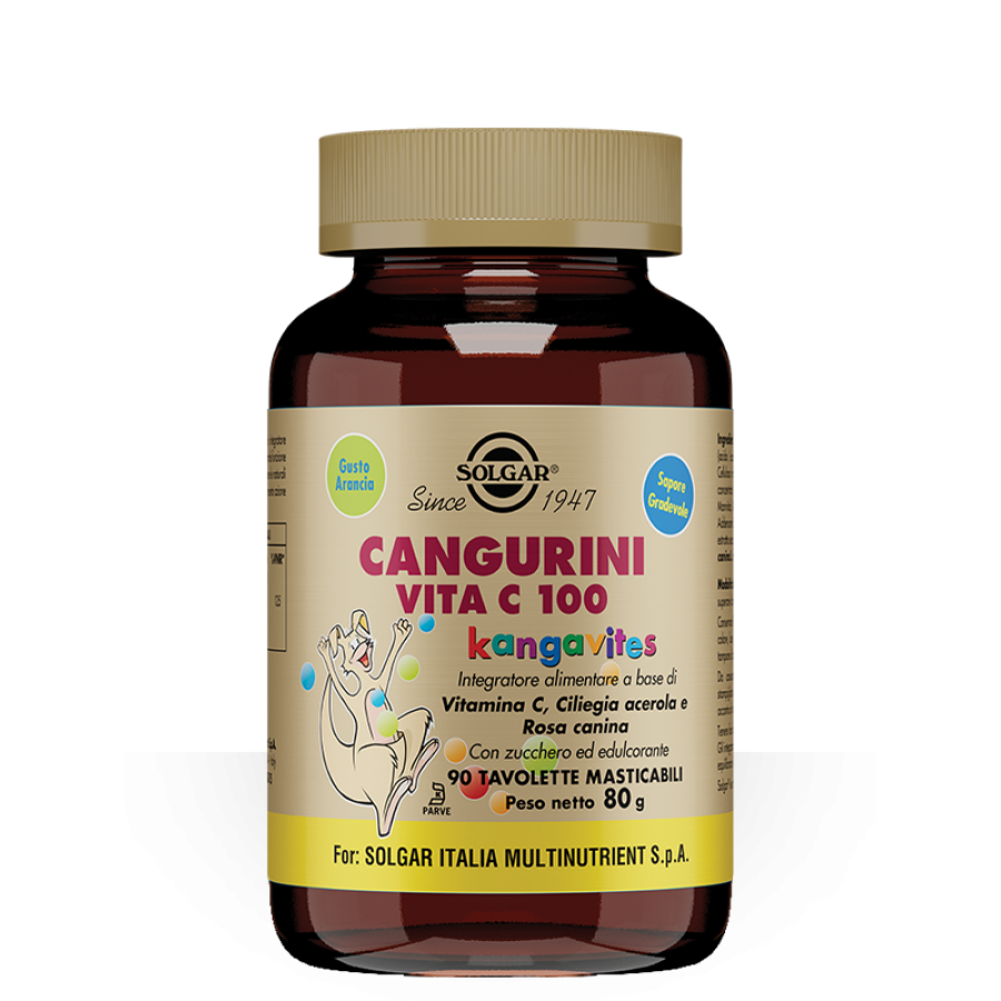 Solgar - Cangurini Vita C100 90 tavolette masticabili - Integratore di Vitamina C con Rosa Canina e Ciliegia Acerola
