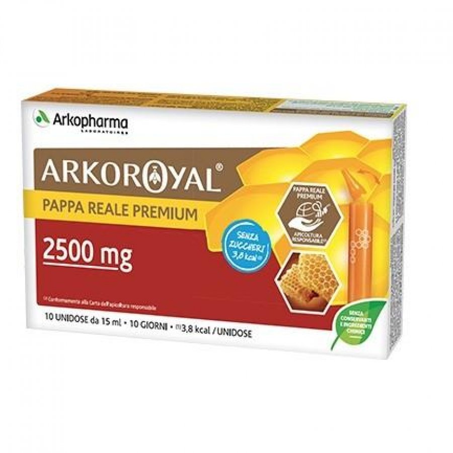 Arkopharma Arkoroyal Pappa Reale 2500mg Senza Zucchero 10 Fiale - Integratore Alimentare Premium