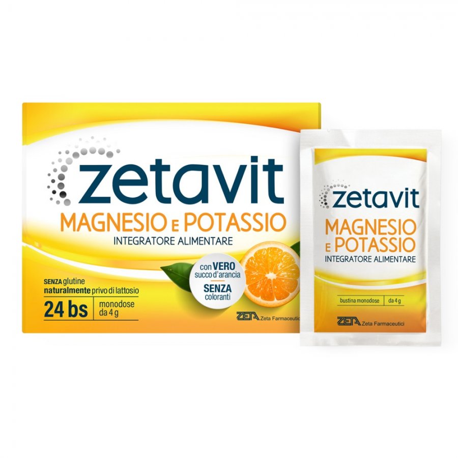 Zetavit Magnesio e Potassio 24 Bustine Gusto Arancia, Integratore per il Benessere Muscolare