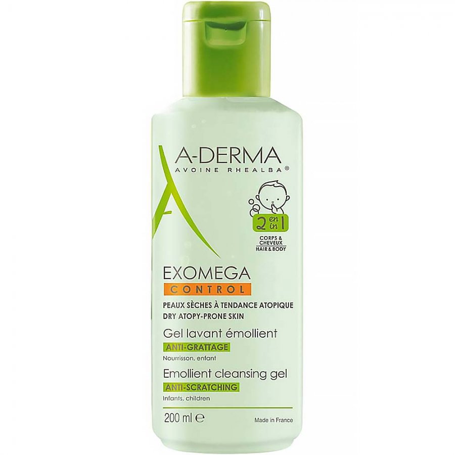 A-Derma Exomega Control - Gel Detergente Emolliente 2 in 1 200ml - Detergenza e Idratazione per la Tua Pelle Sensibile