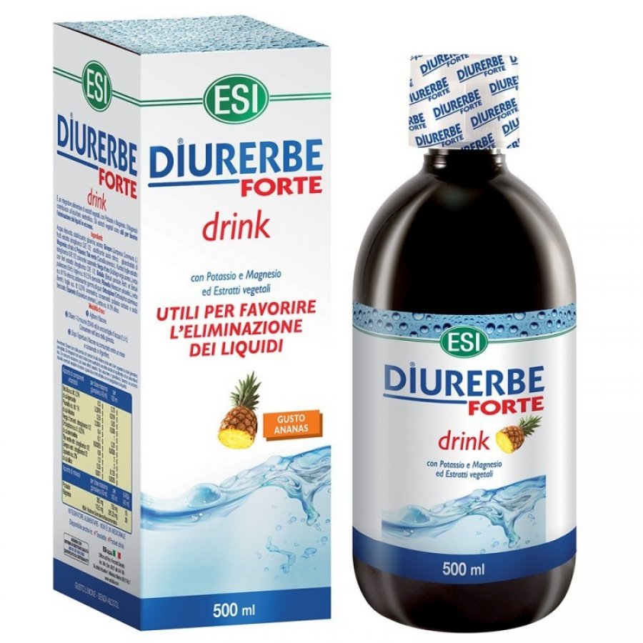 ESI Diurerbe Forte, Drink Diuretico e Drenante Gusto Ananas, 500ml - Integratore per Gonfiore, Ritenzione Idrica e Benessere