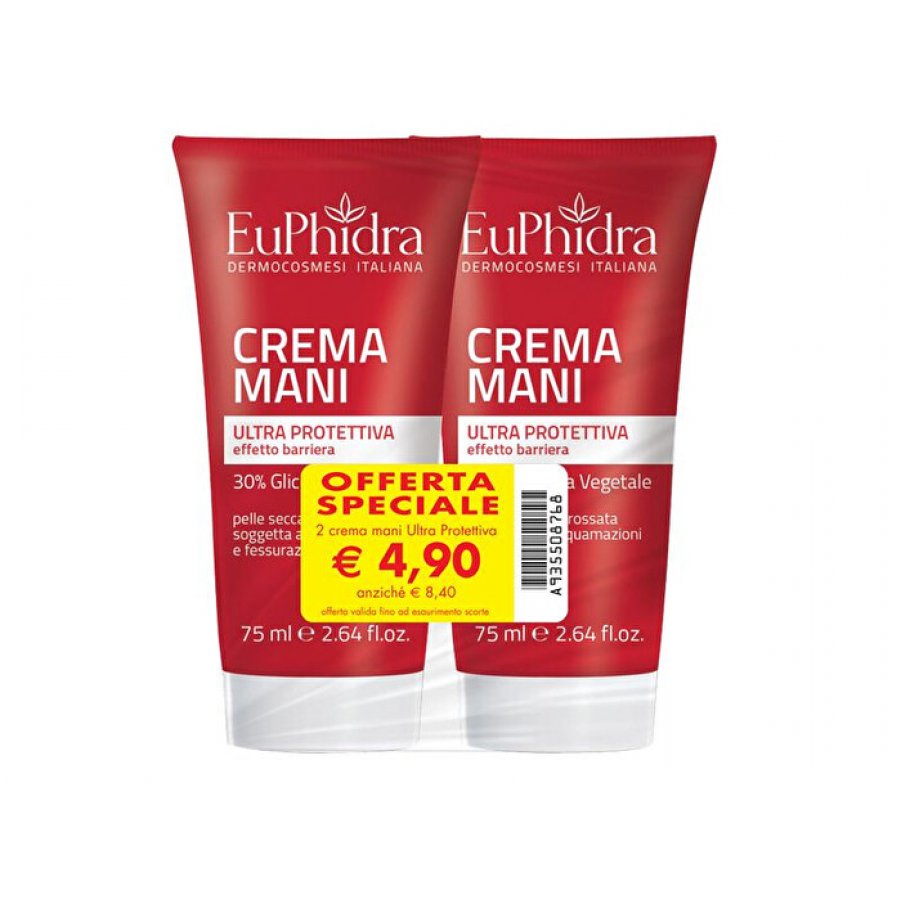 Euphidra - Crema Mani Ultra Protettiva 2x75 ml | Trattamento idratante per mani protette e morbide.