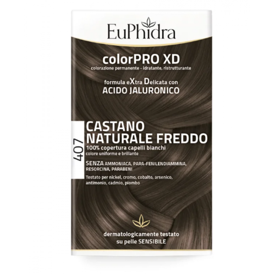 Euphidra ColorPro XD Kit Tinta Capelli 407 Castano Naturale Freddo - Tintura Permanente Con Acido Jaluronico