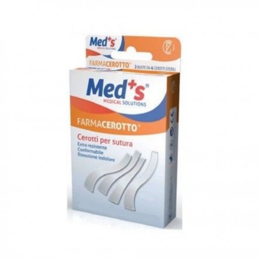  Med's Farmacerotto - Cerotto Per Sutura 4mx76cm, 2 Buste Da 4 Cerotti Sterili