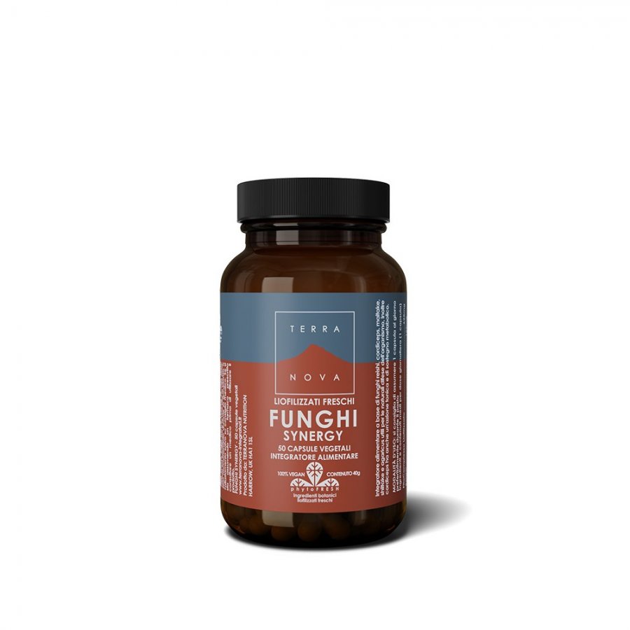 Terranova Funghi Synergy 50 capsule - Integratore Alimentare a Base di Funghi Certificati Bio