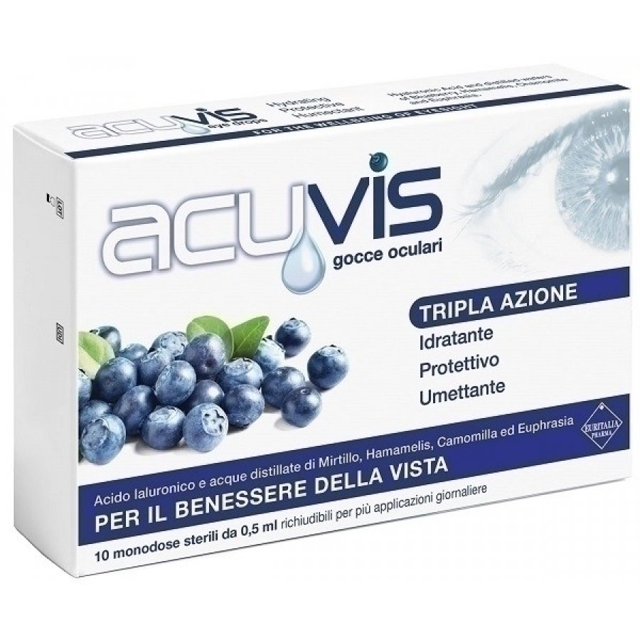 Acuvis - Gocce Oculari 10 Flaconi da 0,5 ml - Soluzione per il Benessere degli Occhi - Idratazione e Sollievo Oculare