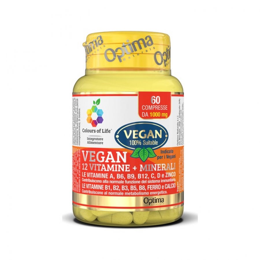 Colours Of Life Vegan - 12 Vitamine + 3 Minerali 60 Compresse - Integratore per il Sistema Immunitario