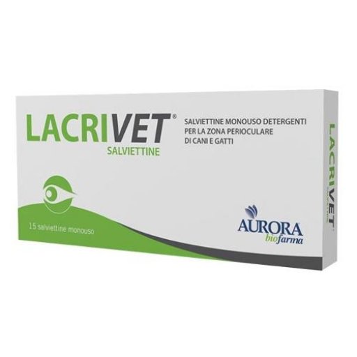 Lacrivet Salviettine Monouso Detergenti Zona Perioculare per Cani e Gatti 15 Pezzi - Igiene e Cura degli Occhi