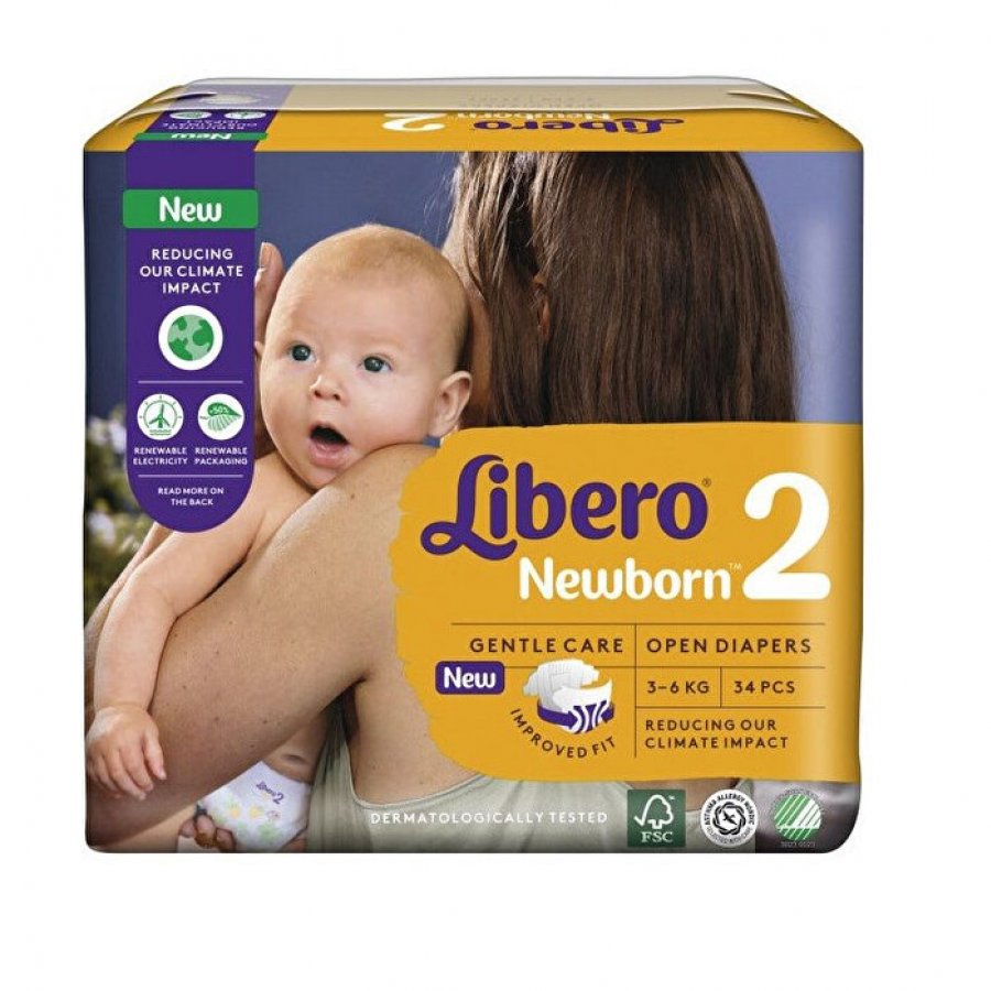  Libero Newborn - 2 Pannolini per Bambini da 3-6 Kg, 34 Pannolini