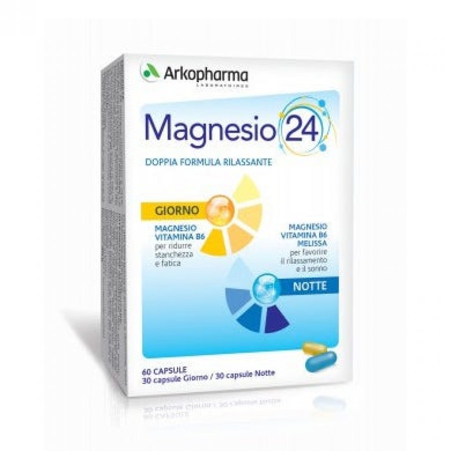 Arkopharma Magnesio 24 Giorno e Notte 60 Capsule - Integratore Alimentare per Benessere e Sonno