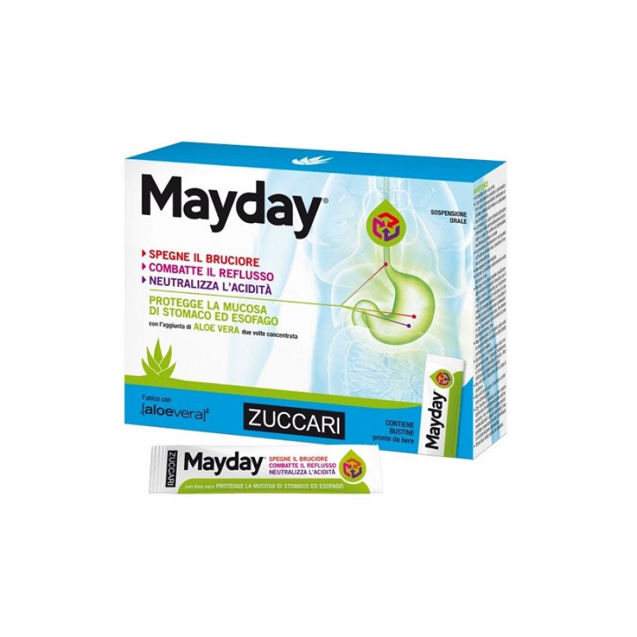 Zuccari Mayday Sospensione Orale alla Menta 12 Bustine 10ml - Trattamento per Reflusso Gastro-Esofageo