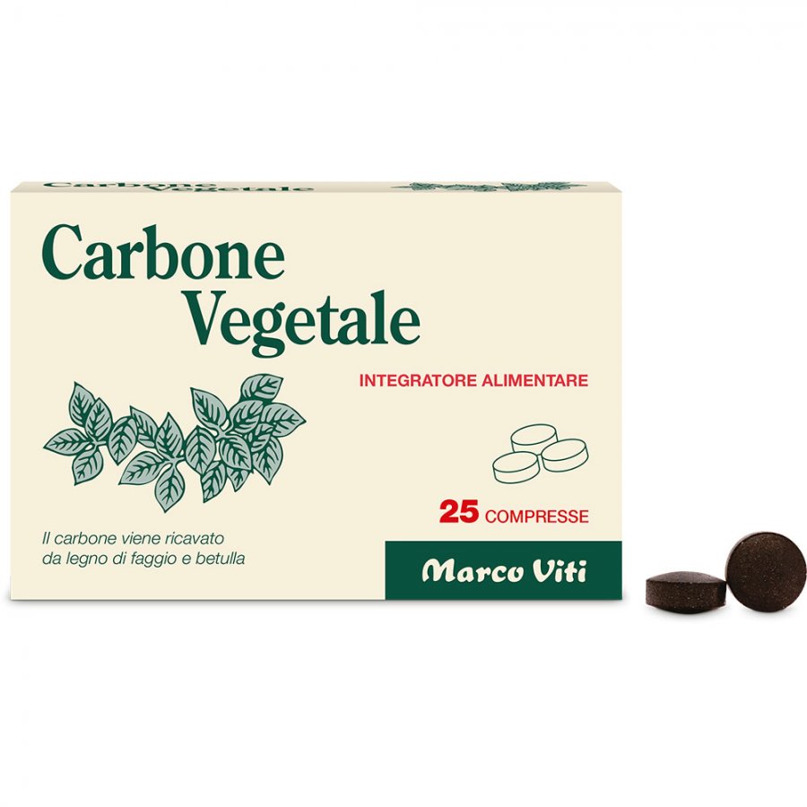 Carbone Vegetale 25 Compresse - Detox Naturale per Stomaco e Intestino - Integratore Alimentare