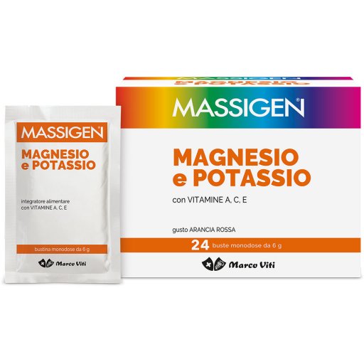 Massigen Magnesio e Potassio 24 Bustine Gusto Arancia Rossa - Integratore per il Benessere Muscolare