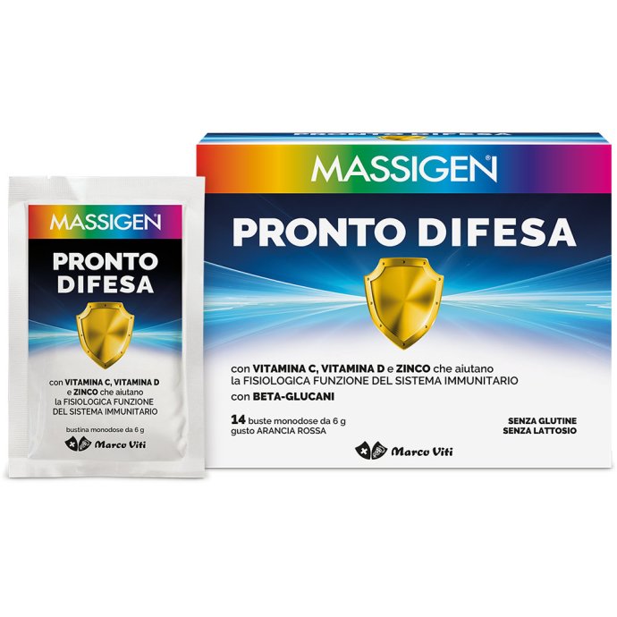 Massigen Pronto Difesa 14 Bustine Gusto Arancia Rossa - Integratore per il Sistema Immunitario