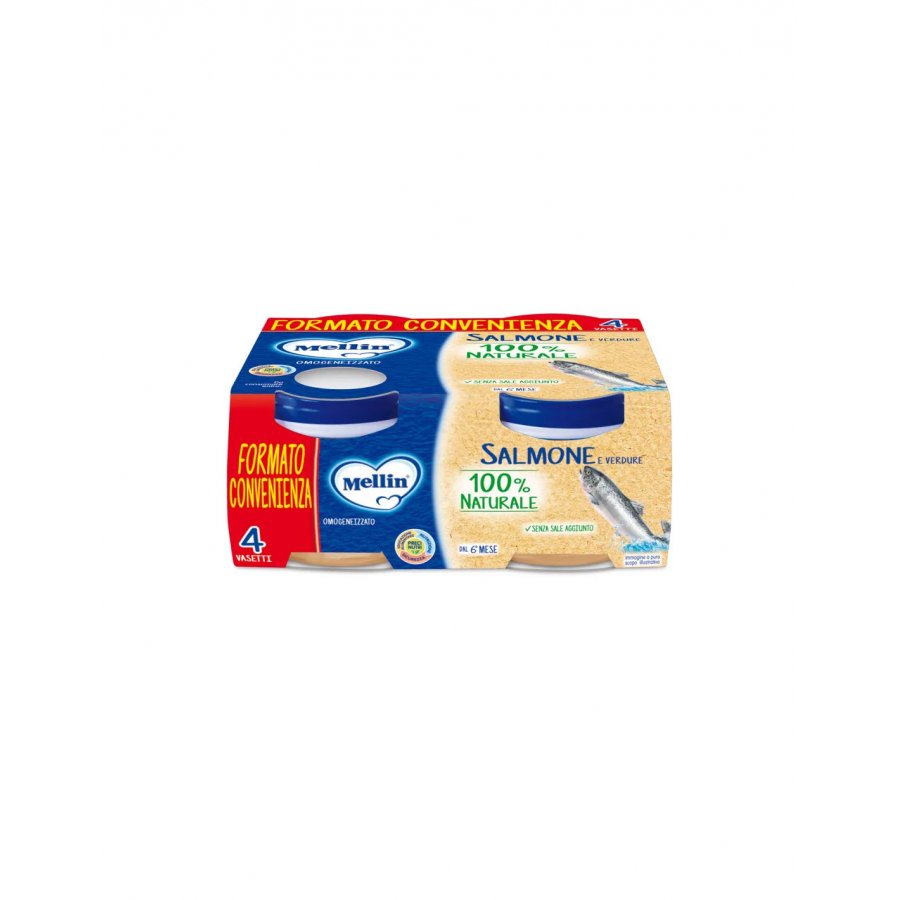 Mellin Omogeneizzato di Salmone e Verdure 4 x 80g - Alimento per Bambini, Senza Sale Aggiunto