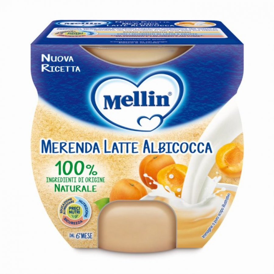 Mellin Merenda Latte Albicocca 2x100g - Alimento per Bambini 6 Mesi+