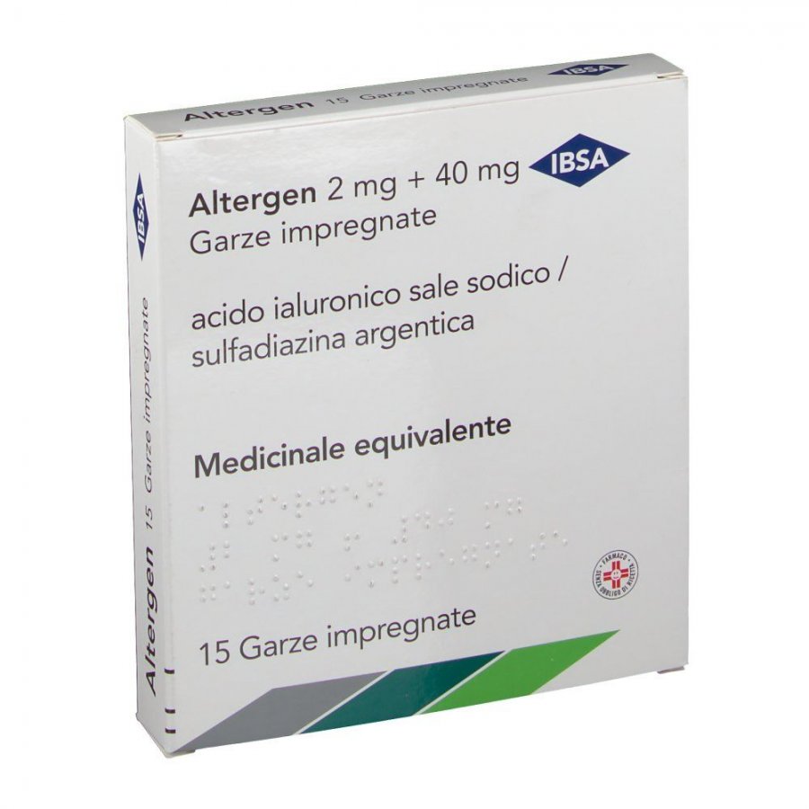 Altergen Garze Impregnate - Trattamento Locale per Piaghe e Ustioni - Acido Ialuronico e Sulfadiazina Argentica - Confezione da 15