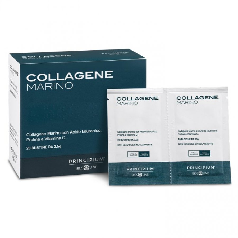 Principium Collagene Marino 20 Bustine - Integratore per Pelle Elastica e Tonica con Prolina e Vitamina C