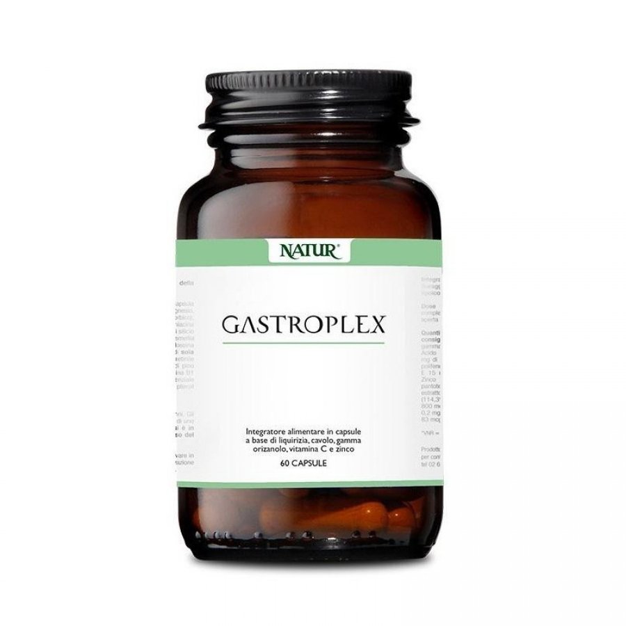 Gastroplex Natur 60 Capsule, Integratore Alimentare Digestivo con Liquirizia, Cavolo, Gamma Orizanolo, Vitamina C e Zinco