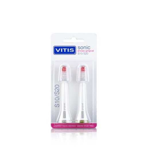 Vitis Sonic Testina di Ricambio Gingival S10/S20, 2 Pezzi – Gengive Sensibili, Spazzolino Elettrico, Setole Delicate