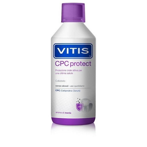 Vitis CPC Protect Collutorio Protezione Attiva Senza Alcool, 500ml – Senza Alcool, Riduzione Placca, Protezione Orale