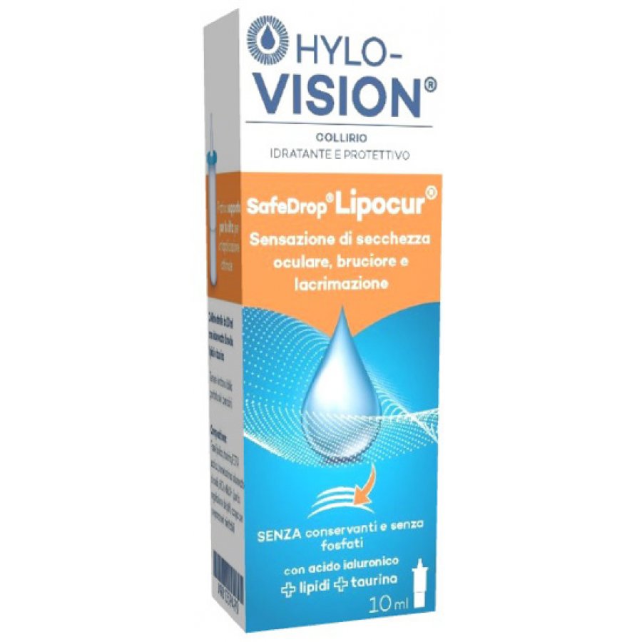 Hylovision Safe Drop Lipocur Collirio 10 ml per Sensazione di Secchezza Oculare, Bruciore e Lacrimazione - Soluzione Idratante e Lenitiva