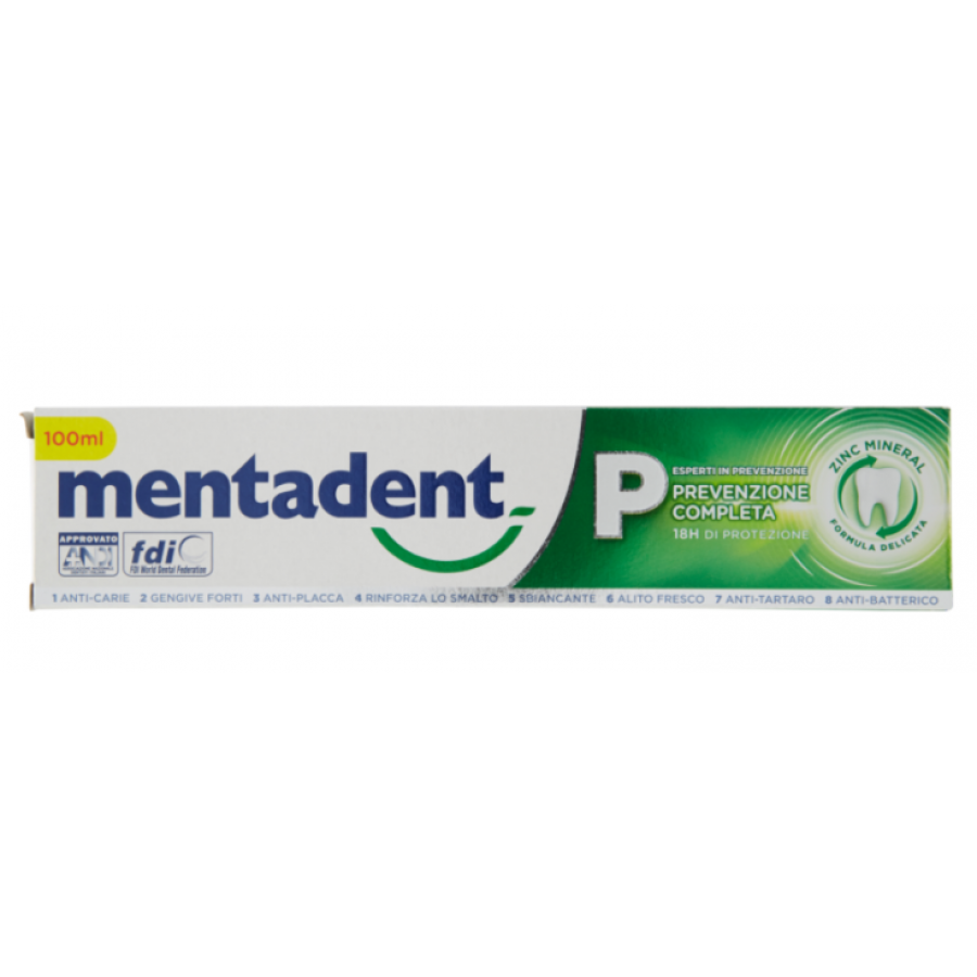 Mentadent P Dentifricio 100ml - Protezione 18h, Prevenzione Anti-Carie e Gengive Forti