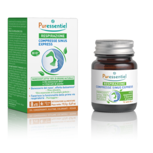 Puressentiel Respirazione Compresse Sinus Express 15 Compresse – Oli Essenziali Naturali, Benessere Naso