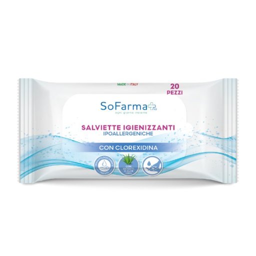 Sofarmapiù Salviette Igienizzanti Ipoallergeniche con Clorexidina 20 Pezzi - Proteggi e Igiene per la Tua Sicurezza