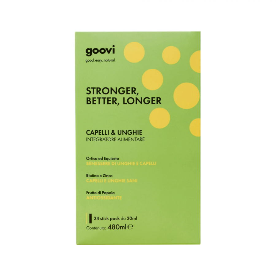Goovi Capelli&Unghie - Integratore Liquido, 24 Stick Pack da 20ml, Gusto Papaia