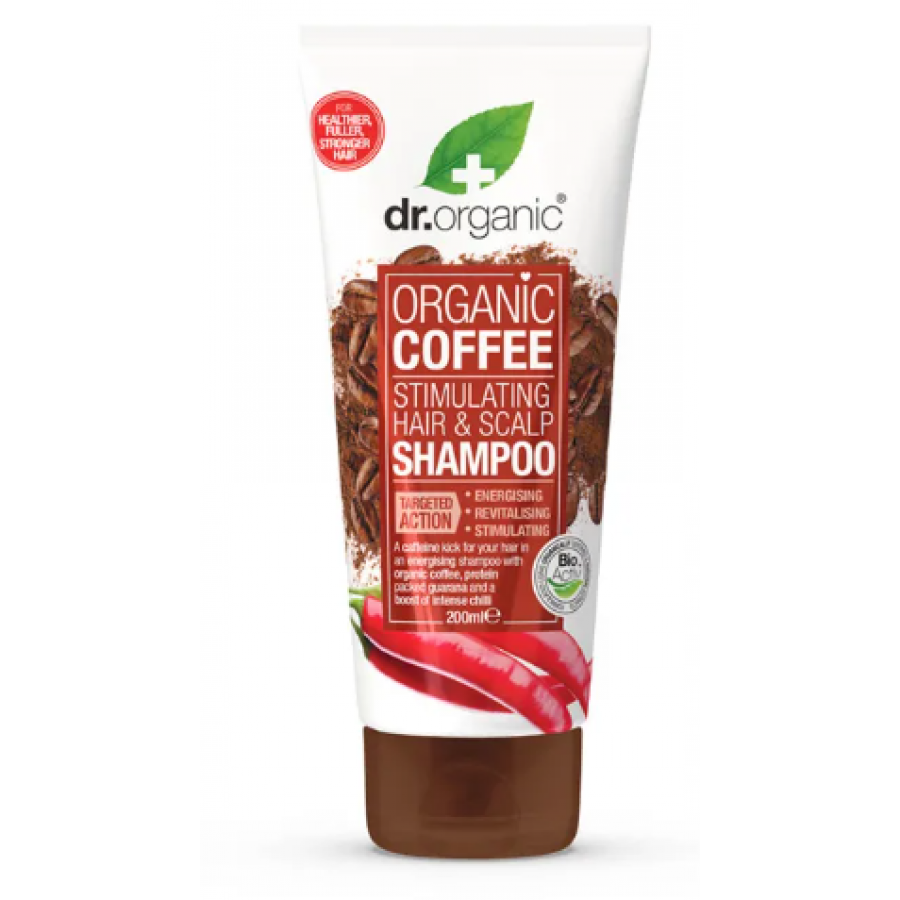 Dr Organic - Shampoo al Caffè 200 ml, Shampoo Naturale per Capelli Forti e Rivitalizzati
