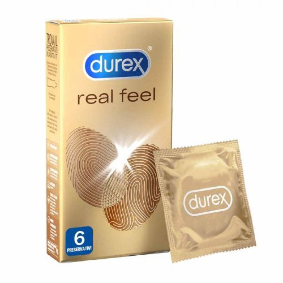 Durex Real Feel Profilattici Anallergici, Poliiprene, 6 Pezzi, Sensazione Naturale, Lubrificati