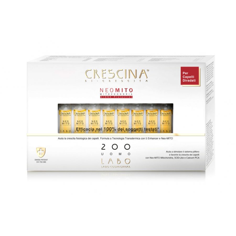 Crescina Ri-Crescita Neo Mito 200 Uomo – Trattamento Capelli Diradati, 20 Fiale da 3,5ml